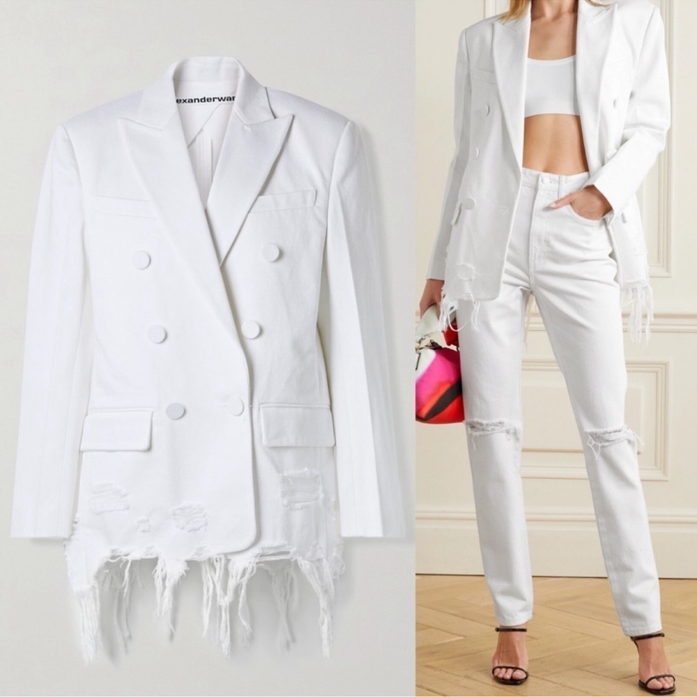 Alexander Wang double breasted distressed denim blazer